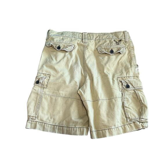 Vintage Y2K American Eagle Cargo Shorts Mens 34 Tan Button Pockets Skate Baggy - Picture 4 of 6